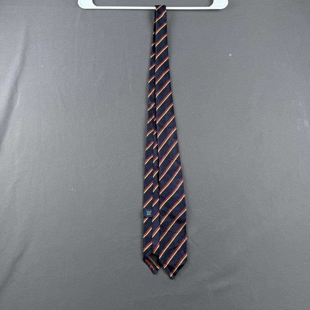 Polo Ralph Lauren Silk Striped Tie Navy Red Yellow Logo Handmade Italy